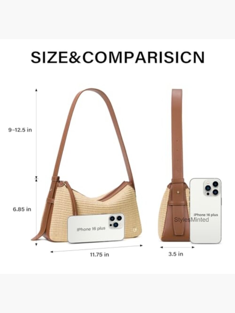 Straw Shoulder Bag Woven Handbag Summer Beach Tote Wide Adjustable Strap - Picture 3 of 6